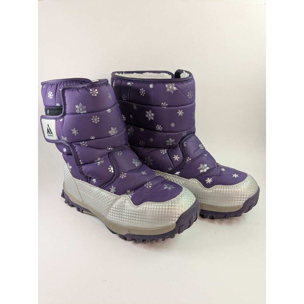 Womens Purple Snow Boots EU 38 US 7.5 Snowflake Faux Fur Winter Puffer Apres Ski